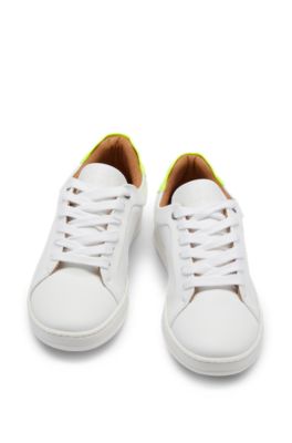 Kids' lace-up trainers in faux leather, White