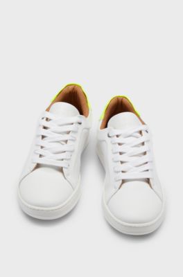 Kids' lace-up trainers in faux leather, White