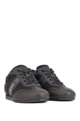 black leather lace up trainers