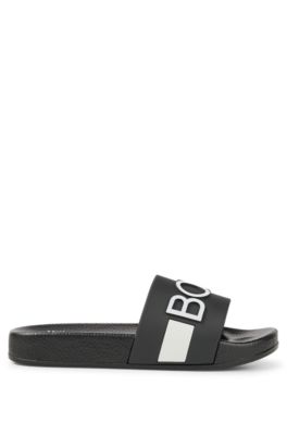 Kids' slides with 3D stripe and logo, Black