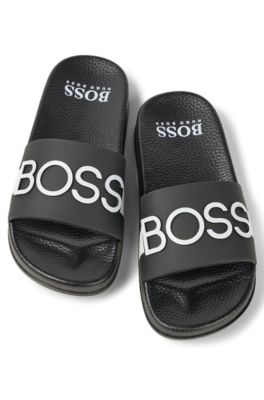 Kids' slides with 3D stripe and logo, Black