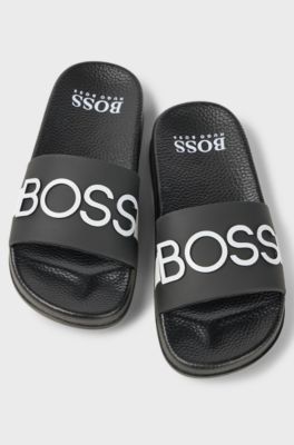 Kids' slides with 3D stripe and logo, Black