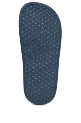 Sandali slider per bambini con riga e logo 3D, Blu scuro