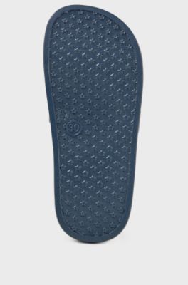 Kids' slides with 3D stripe and logo, Dark Blue