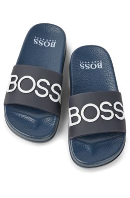 Kids-Slides mit 3D-Streifen und Logo, Dunkelblau