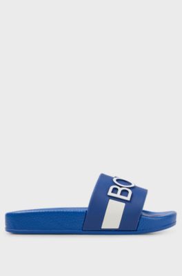 Kids' slides with 3D stripe and logo, Blue