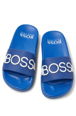 Kids' slides with 3D stripe and logo, Blue