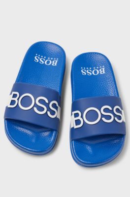 Kids' slides with 3D stripe and logo, Blue