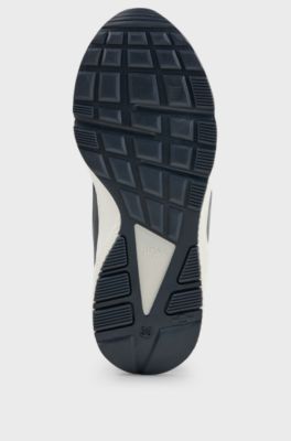 Kids' trainers in mixed materials with branded elasticated strap, Dark Blue