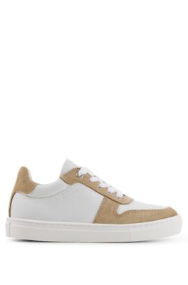 Kids' low-top trainers in leather and suede, White