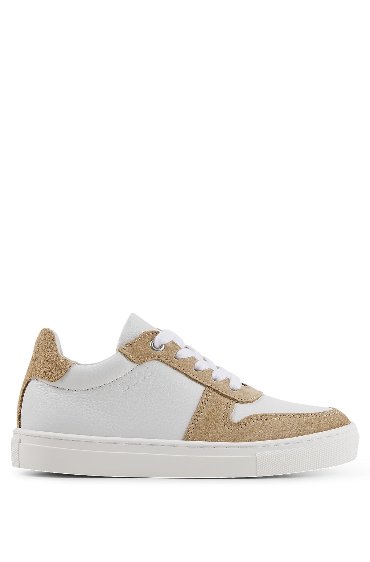 Kids' low-top trainers in leather and suede, White
