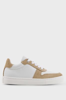 Kids' low-top trainers in leather and suede, White