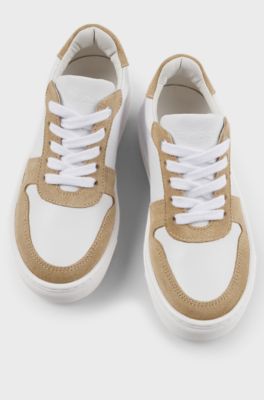 Kids' low-top trainers in leather and suede, White