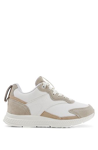 Kids' lace-up trainers in two-tone leather, White