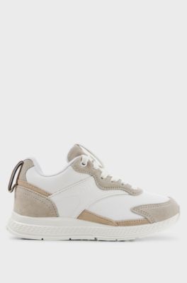 Kids' lace-up trainers in two-tone leather, White