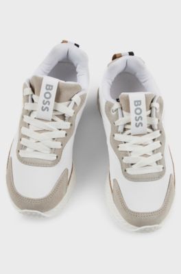Kids' lace-up trainers in two-tone leather, White