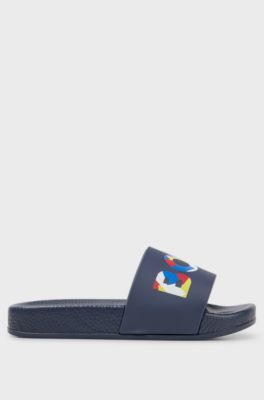 Kids' slides with multi-coloured logo print, Dark Blue