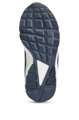 Kindersneakers in een combinatie van materialen met elastische logoband, Donkerblauw