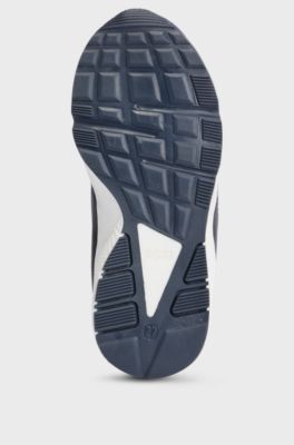 Kids' mixed-material trainers with branded elastic strap, Dark Blue