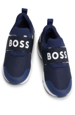 Kindersneakers in een combinatie van materialen met elastische logoband, Donkerblauw