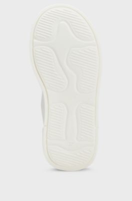 Kids' lace-up trainers in leather with perforated logo, White