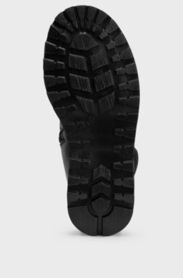 Kids' leather boots with hiking-style laces, Black