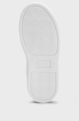 Kids' lace-up trainers in leather with logo stripe, White