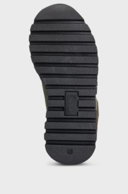 Kids' mixed-material trainers with 'B' detail, Dark Green