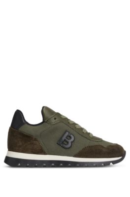 Sneakers per bambini in materiali misti con dettaglio con "B", Verde scuro