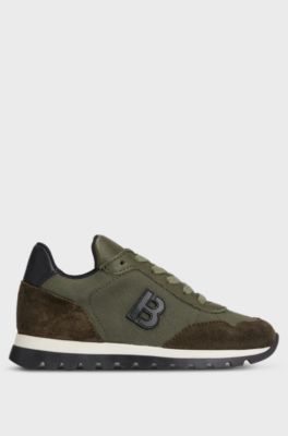 Kids' mixed-material trainers with 'B' detail, Dark Green