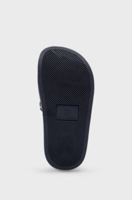 Kids' colour-blocked slides with contrast logo, Dark Blue