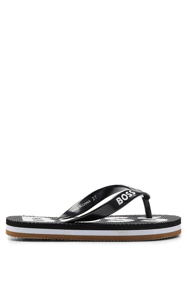Kids' flip-flops with logo strap and insole, Black