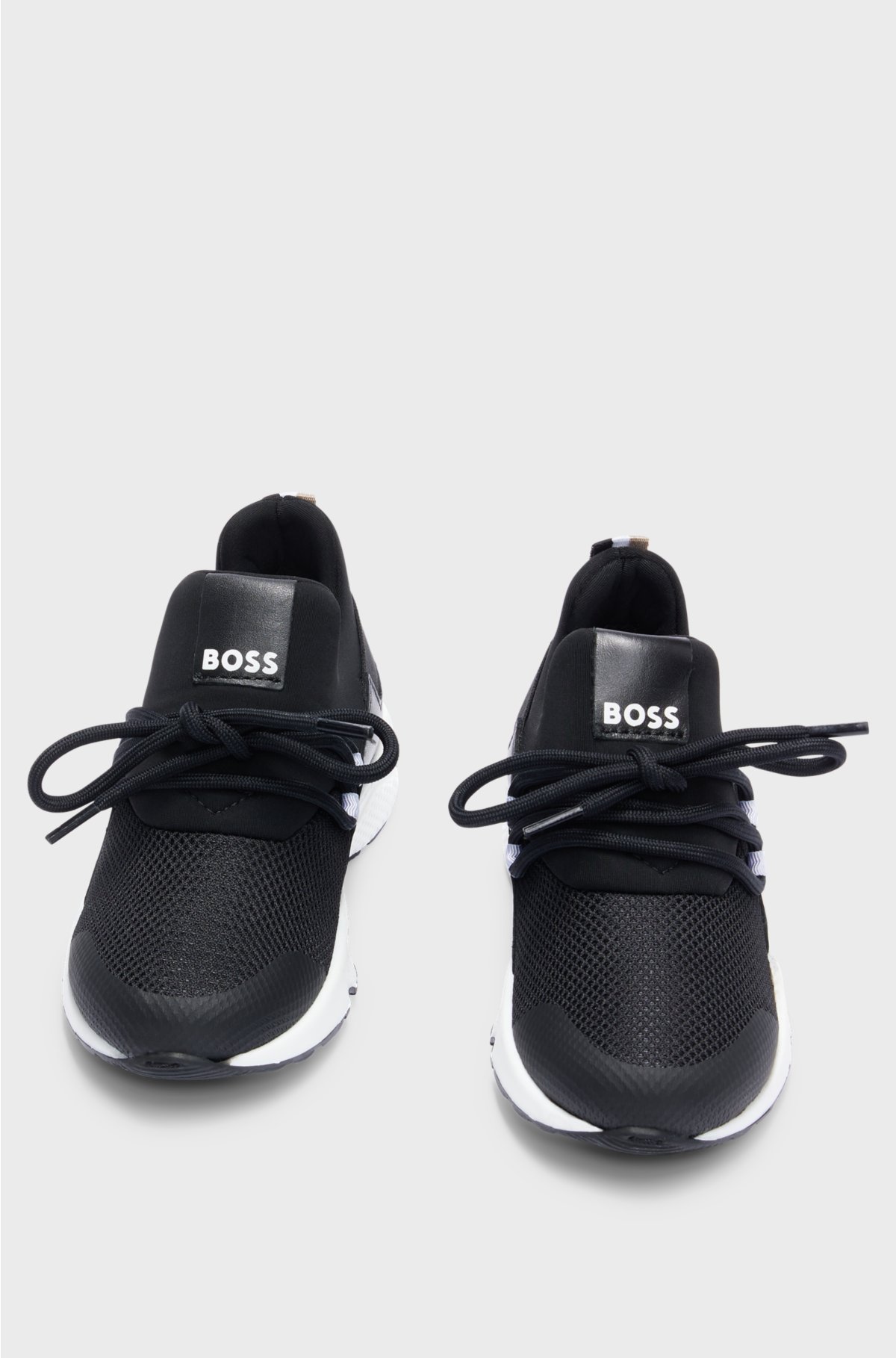 Kids' basketball-style trainers with branded strap, Black