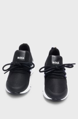 Kids' basketball-style trainers with branded strap, Black
