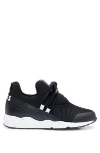 Kids' basketball-style trainers with branded strap, Black