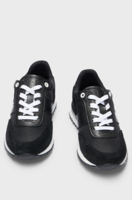 Kids' trainers in mixed materials with contrast logo, Black