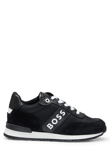 Kids' trainers in mixed materials with contrast logo, Black