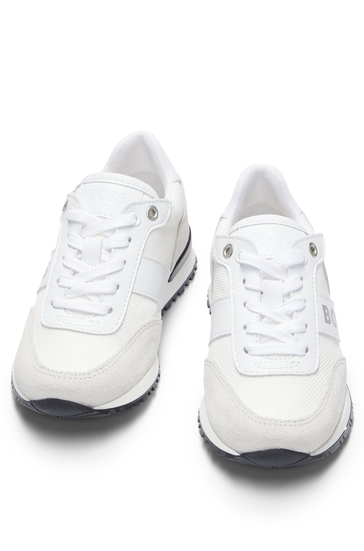 Kids' trainers in mixed materials with contrast logo, White