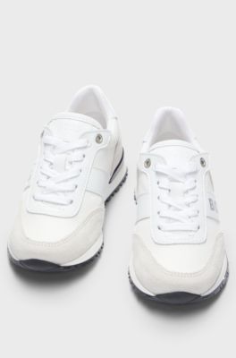 Kids' trainers in mixed materials with contrast logo, White