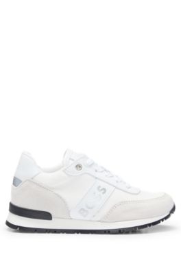 Kids' trainers in mixed materials with contrast logo, White