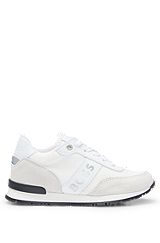 Kids' trainers in mixed materials with contrast logo, White