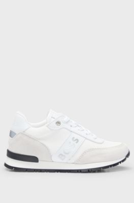 Kids' trainers in mixed materials with contrast logo, White