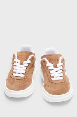 Kids' suede trainers with large monogram, Brown
