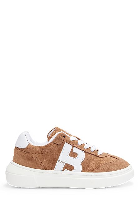 Kids' suede trainers with large monogram, Brown
