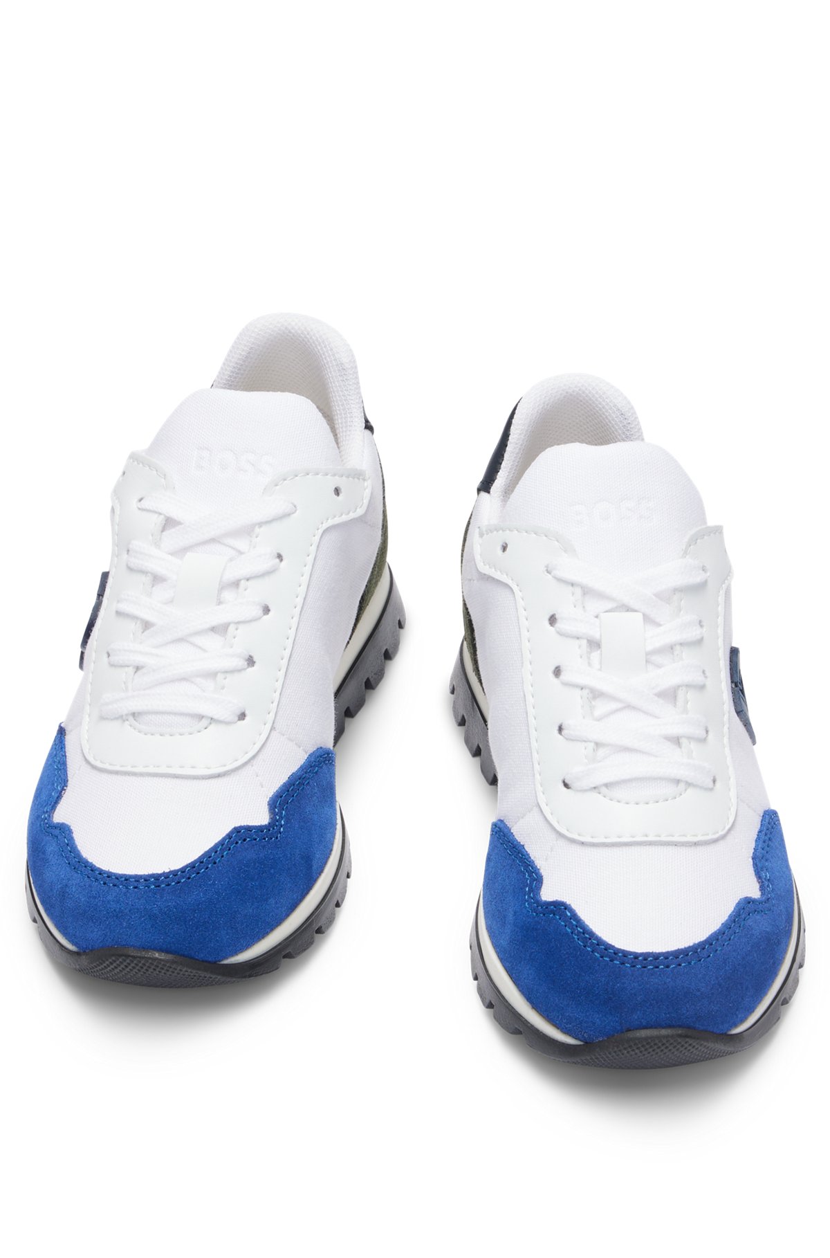 Kids' trainers in mixed materials with monogram detail, White