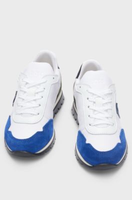 Kids' trainers in mixed materials with monogram detail, White