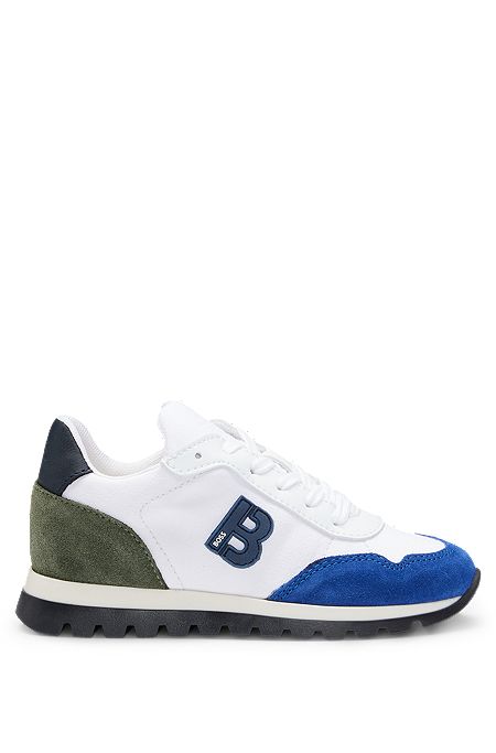 Kids' trainers in mixed materials with monogram detail, White