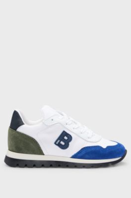 Kids' trainers in mixed materials with monogram detail, White