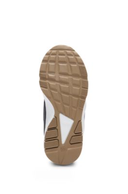 Kids' mixed-material trainers with branded elastic strap, Black