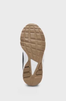 Kids' mixed-material trainers with branded elastic strap, Black